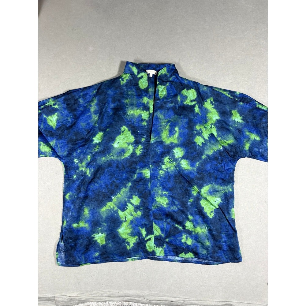 Ann Mashburn Tie Dye Split V-Neck Short Sleeve Top Size xl Cotton Boho Luxury - Picture 2 of 7